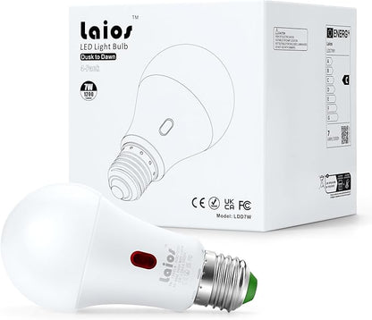 Laios Dusk to Dawn Sensor E26 Light Bulb, 7W LED Outdoor Photocell Lighting Bulb, 1200lm Equivalent 60W,Daylight(5000K), Auto ON/Off with Light Sensor, Pack of 4