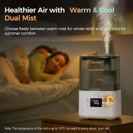 BOXING 6L Warm and Cool Mist Humidifiers for Bedroom, Top Fill Ultrasonic Aroma Diffuser with Remote, Auto Mode Humidistat Perfect for Baby & Plants, Quiet Sleep, Timer, Auto Shut-Off, 60H Runtime