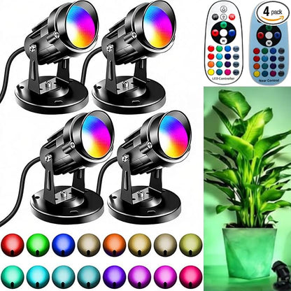 RGBW Spot Lights Indoor with Remote, Color Changing LED Accent Lighting for Wall, Bedroom, Living Room, Party & Christmas Decoration, Plug-in Spotlight with Adjustable Base, 4 Pack