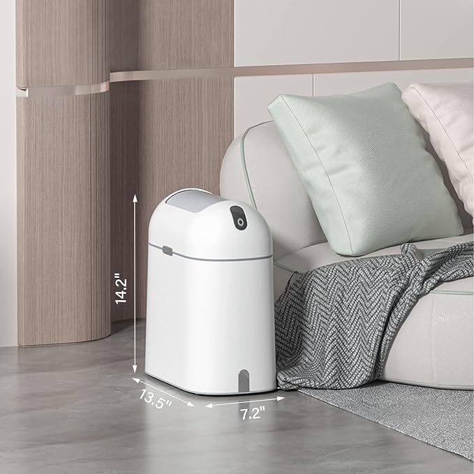 ELPHECO Bathroom Trash Can with lid, 2.5 Gallon, Motion Sensor, White Grey