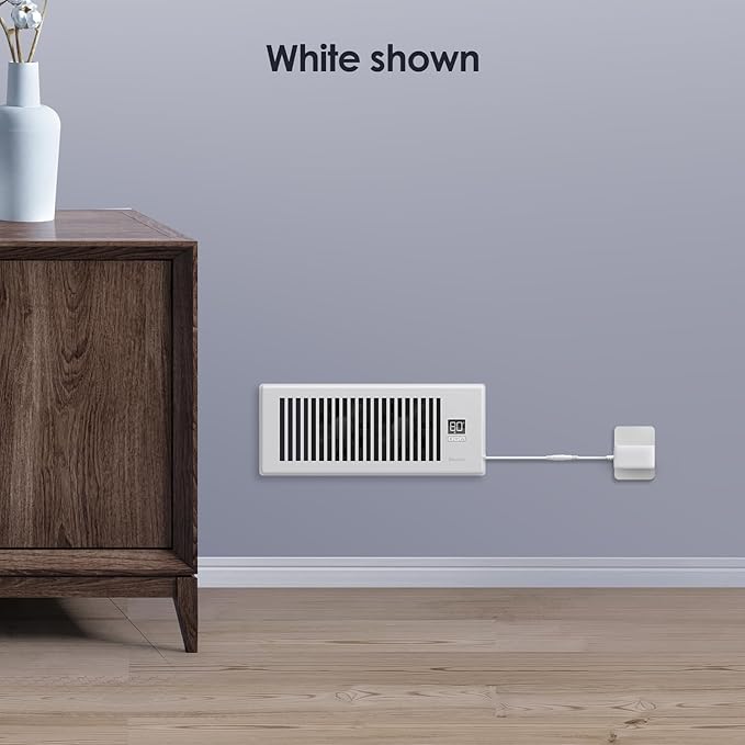 BIOWIND Quiet Register Booster Fan Fits 4" x 12" Register Holes, 10-Speed Smart Heating Cooling AC Vent Fan with Remote Control and Thermostat Control - White