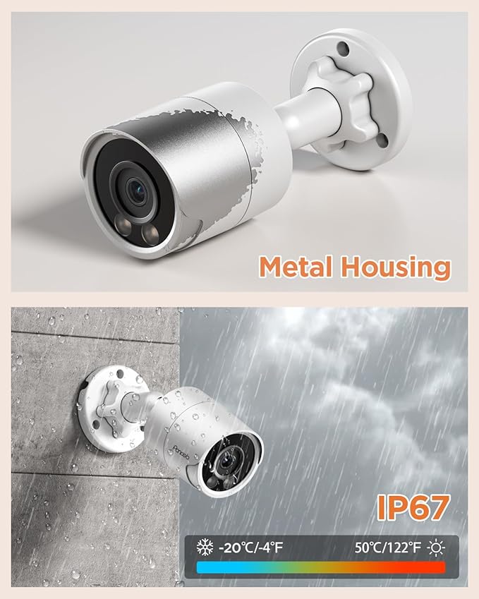 Security Camera System PoE, 4X 4MP Wired Bullet IP Cameras Outdoor Built-in Microphone, AI Human Vehicle Detection, 5MP 8CH NVR (NO HDD), Smart Color Night Vision, PB38F0408-4MD-N
