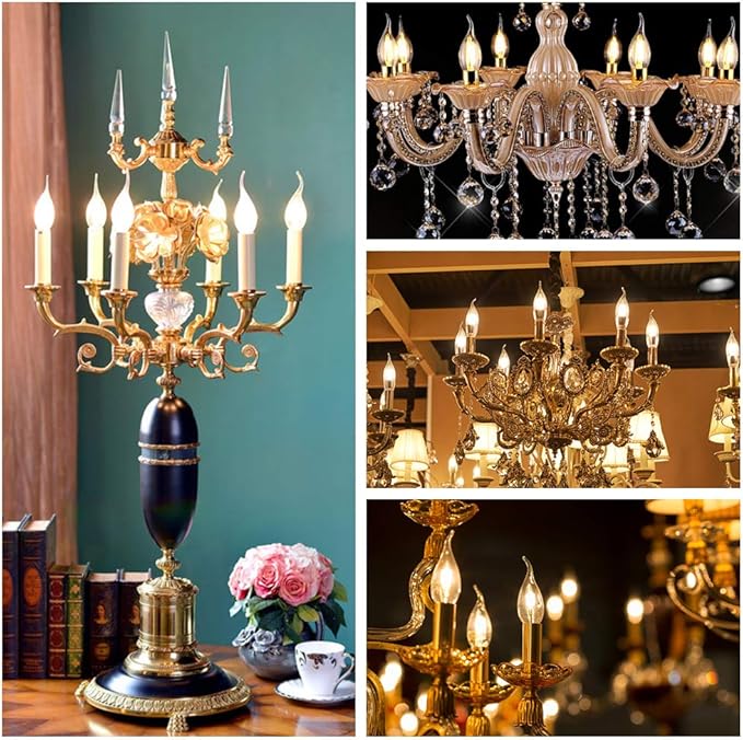 Energetic CA11 E12 LED Chandelier Light Bulbs 40W Equivalent, Dimmable LED Candelabra Bulbs, 2200K Amber White, 330LM, Amber Glass, 12 Pack