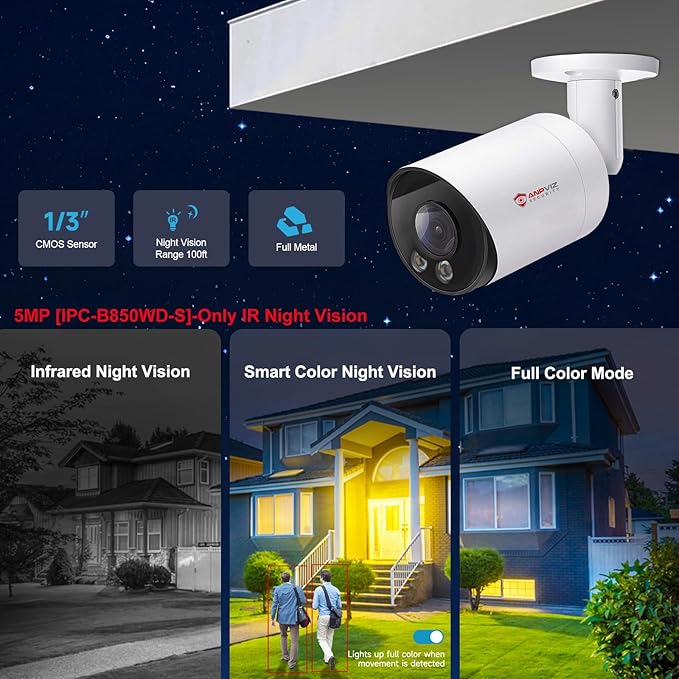 Anpviz 5MP Bullet POE IP Camera, 2.8mm Lens Security PoE IP Camera for Outdoor Indoor, Built in Mic, Human & Motion Detection, 100ft IR Night Vision, Up to 512GB MicroSD Slot, IPC-B850WD-S(U Series)