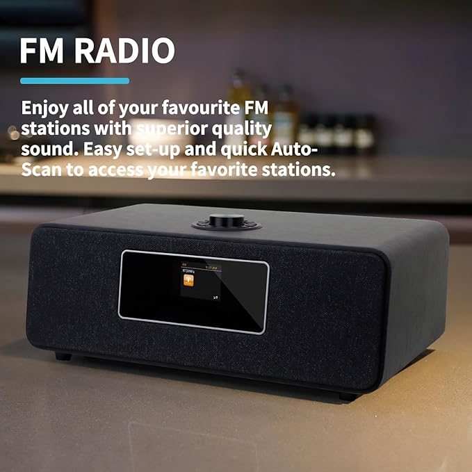 MS3 Stereo Smart Music System with Internet Radio, FM Digital Radio,Clock Radio,Spotify Connect,Bluetooth Speaker,WiFi Speaker,Headphone-Out,Alarms,Presets,Remote and App Control–Black Oak