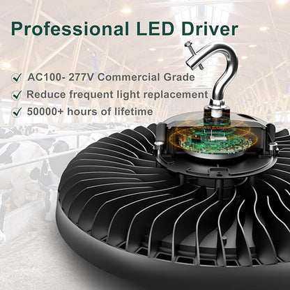 500W LED High Bay Light AC100-277V High Bay LED Light 5000K 75000LM UFO LED Lights with US Plug Suit for 30-60FT Height-𝟓𝐘𝐫𝐬 𝐖𝐚𝐫𝐫𝐚𝐧𝐭𝐲-3Pack