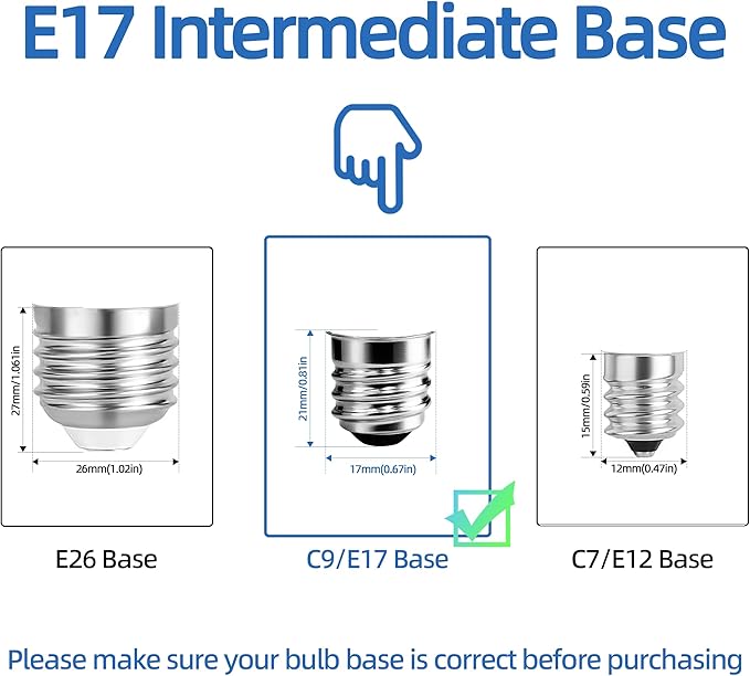 2.5 in E17 Intermediate Base LED Filament Bulb 360 Lumens, 2700K Soft White Dimmable Appliance Bulb AC 120V, UL Certified T8 Microwave Light Bulbs Under Hood for Refrigerator Stove 4Pack