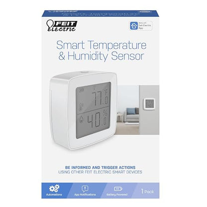 Feit Electric Smart Indoor WiFi Temperature and Humidity Sensor for Precision Environment Control, Wireless, Digital Remote App Control, Get Notification Alerts and No Hub Required - Temp/WiFi