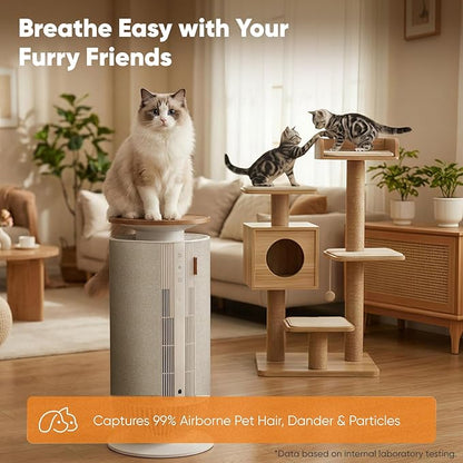Petbobi Pet Air Purifier for Home Pets, Dual Filtration with H13 HEPA + H11, Large Room Air Purifier for Airborne Pet Hair, Dander and Odor, WiFi App, PM2.5 Monitor, 275 CFM CADR, Mother's Day