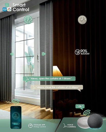 Yoolax Motorized Curtains with Remote, Blackout Curtains with Voice Control, Smart Shades for Living Room, Bedroom, Compatible with Alexa Google Home, APP Control, Custom Size, Silver Grey