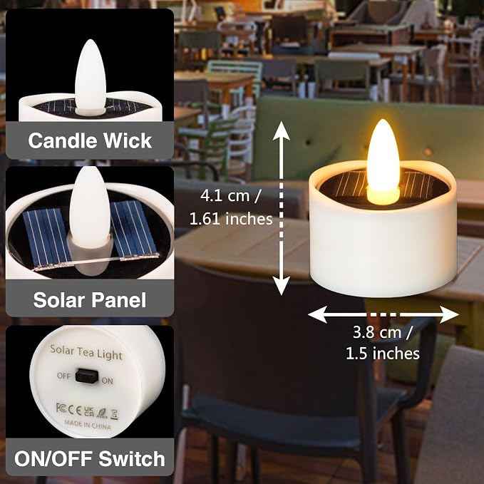 HL Solar Tea Lights, 8PCS Outdoor Waterproof Flameless Candles, Dusk to Dawn Rechargeable Battery LED Tea Lights for Lantern, Garden, Camping, Home Decor (Warm White, 1.5''x1.61'')
