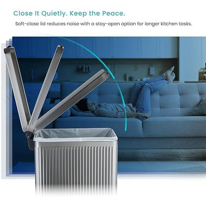 Home Zone Living 12 Gallon Slim Step Trash Can with Soft-Close Lid, Reeded Stainless Steel, Silver