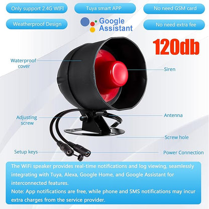 WiFi Alarm Home Security System, 120dB Alarm System with Motion Sensor and Remote Control, Alarm Security System for Shed Garage Alarm