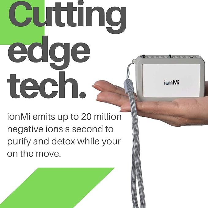 IonPacific ionMi, 2-1 Stationary & Wearable Negative Ionizer Travel Purifier with Highest Output - Up to 20 Million Negative Ions/Sec, USB Rechargeable, Eliminates: Pollutants, Allergens, Mold, Germs