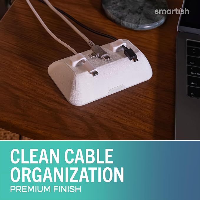 Smartish Magnetic Cord Holder, Bigger Cable Wrangler, Office Desk Organizer | Holds 8 Cords, 2 Cable Clips, Weighted Base, Charger Keeper, Phone Charging Cable Management, Nightstand Accessories, White