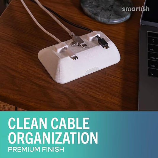 Smartish Magnetic Cord Holder, Bigger Cable Wrangler, Office Desk Organizer | Holds 8 Cords, 2 Cable Clips, Weighted Base, Charger Keeper, Phone Charging Cable Management, Nightstand Accessories, White