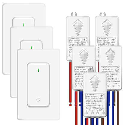 NineLeaf Wireless Light Switches and Receiver Kit, No Wiring Remote Control Wall Switch, 1300FT RF Range Expandable Switch,Ceiling Lights, Fans, Lamps & Outdoor Sheds,1000W LED(3Switches 5Receivers)