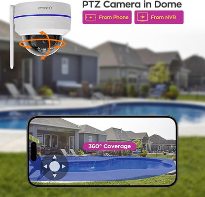 xmartO Wireless 4X DPK3034 AI Tracking 2K HD Metal Dome PTZ Camera + 10CH WNP810-W6 WiFi 6 NVR Bundle, Dual WiFi, H.265+, No Monthly Fee, IP66 Weatherproof, Home Outdoor Security System