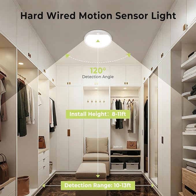 hepside 2 Pack Motion Sensor Ceiling Light Wired, 3000K/4000K/6500K LED Flush Mount Ceiling Light Fixture, 7Inch 15W Motion Sensor Light with Timer for Closet Stair Porch Hallway Pantry,White