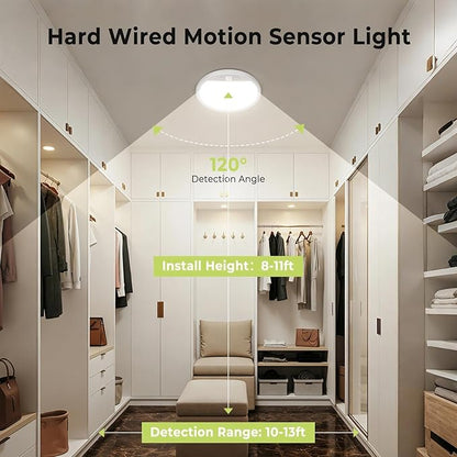 hepside 2 Pack Motion Sensor Ceiling Light Wired, 3000K/4000K/6500K LED Flush Mount Ceiling Light Fixture, 7Inch 15W Motion Sensor Light with Timer for Closet Stair Porch Hallway Pantry,White