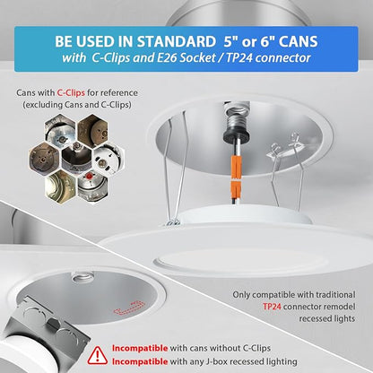 LVWIT 6 inch LED Recessed Lighting, Slim Can Lights with White Cover, 5CCT Color Selectable, Dimmable Downlight with E26 Conversion Kit, 18 Pack