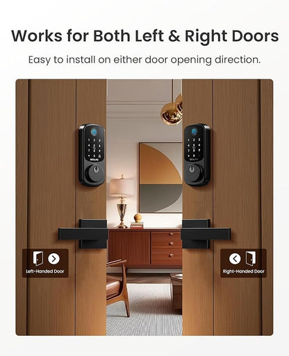 DESLOC B200 Fingerprint Smart Lock with 2 Lever Handles, Keyless Entry Front Door Lock Set, Electronic Keypad Deadbolt, App Control, Auto Lock, Long Battery Life, Secure Home Access