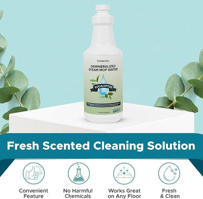 Steam & Go Scented Demineralized Water, Eucalyptus Mint, 32 fl oz (6-Pack) | Mineral-Free, Ready-to-Use Floor & Garment Steamer Solution; Prevents Buildup, Supports Steam Performance