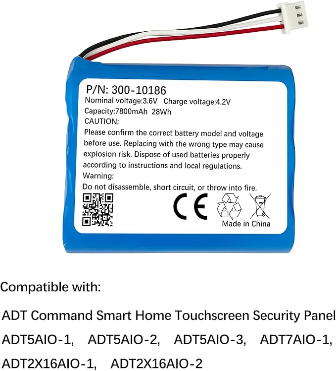 Replacement Battery 300-10186 for ADT Command Smart Security Panel ADT5AIO,ADT7AIO,ADT2X16,3.6V 28Wh