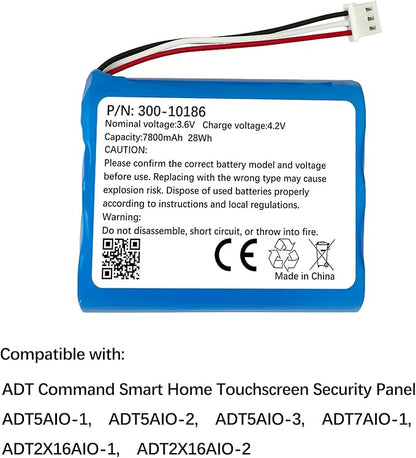Replacement Battery 300-10186 for ADT Command Smart Security Panel ADT5AIO,ADT7AIO,ADT2X16,3.6V 28Wh