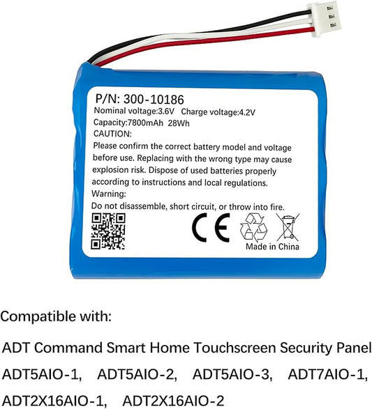 Replacement Battery 300-10186 for ADT Command Smart Security Panel ADT5AIO,ADT7AIO,ADT2X16,3.6V 28Wh