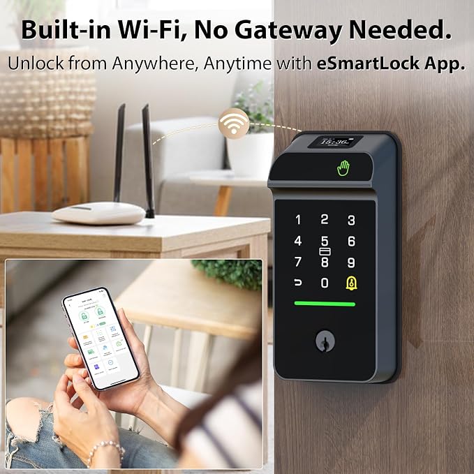 Keyless Entry Door Lock Palm Vein, Bestkid Smart Lock for Front Door with Wireless Doorbell Built-in WiFi, Biometric Deadbolt App Remote Alexa Control Auto Lock Rechargeable Battery