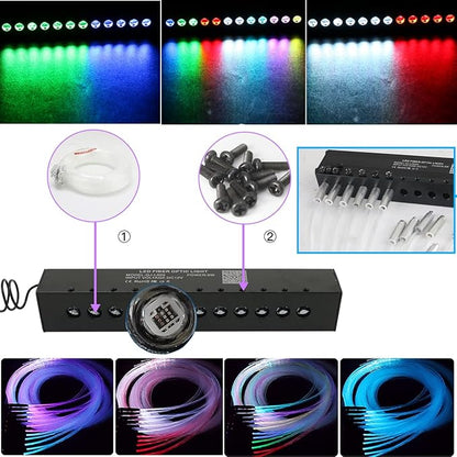 AZIMOM Dual Color 20w Twinkle Fiber Optic Starlight Headliner Kits Mixed 860pcs13.1ft, RGB Meteor Shooting Star, Sound Activated Remote APP Control Home Car Ceiling Décor