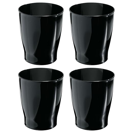 iDesign Small Round Bathroom Trash Can - Ideal for Bathroom or Office, Set of 4, Black, Made in USA