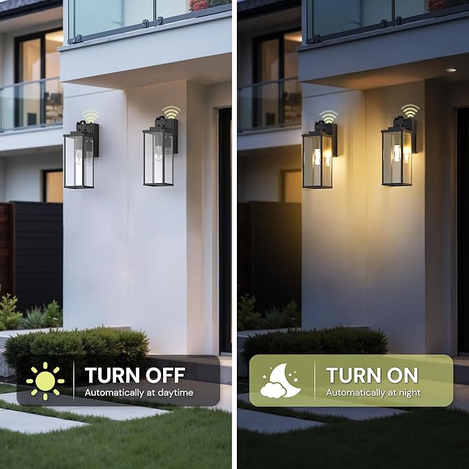 L LOHAS LED Upgraded Dusk to Dawn Outdoor Wall Lights with GFCI Outlet, 17 Inch Matte Black Waterproof Anti-Rust Outdoor Light Fixtures with Clear Glass, Exterior Light Fixtures for Porch, Garage, ETL
