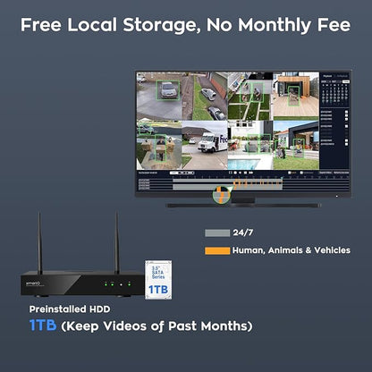 XMARTO [16 Dual-Lens Camera Bundle] 32-View Long Range WiFi6 Mesh Security System, 16CH 4K Dual Band NVR, 4MP 180°+Static FOV & 360°PTZ AI Tracking, 24/7 Plug-in Surveillance, 1TB HDD, No Monthly Fee