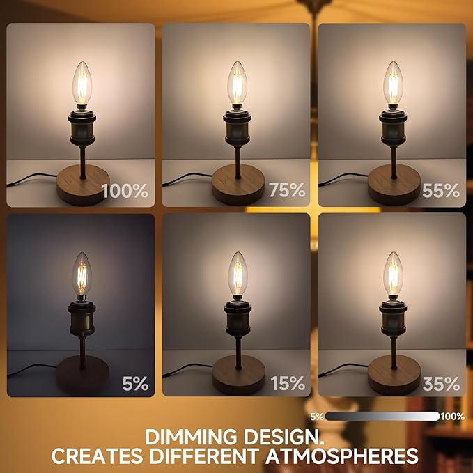B11 Type B LED Filament Bulb, E12 Base, 6W/60W Equivalent 2700K Warm White – Clear Glass, Dimmable, Ideal for Chandeliers, Wall Sconces & Decorative Lighting, 6-Pack (2700K)