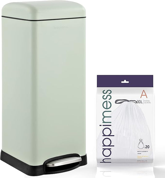 happimess HPM1007E Betty Retro 8-Gallon Step-Open Trash Can with Soft-Close Lid, Fingerprint Resistant, Modern, Minimalistic for Home, Kitchen, Laundry Room, Office, Bedroom, Bathroom, Mint Green
