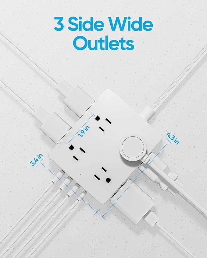 Surge Protector Power Strip 15 ft Cord, Olcorife Ultra Thin Flat Plug Extension Cord, 8 Outlets 4 USB Ports(1 USB C), Flat Plug Outlet Extender, College Dorm Room Essentials, White