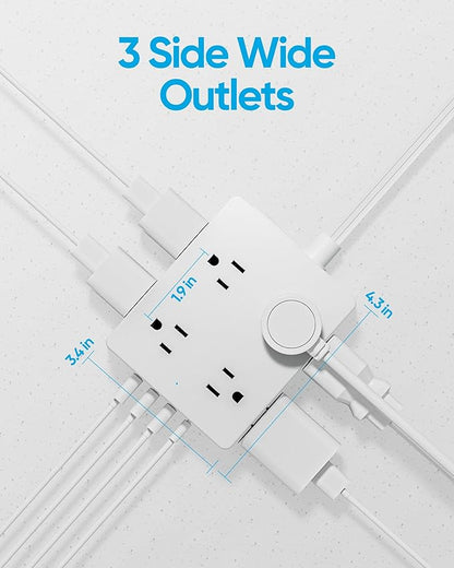 Surge Protector Power Strip 15 ft Cord, Olcorife Ultra Thin Flat Plug Extension Cord, 8 Outlets 4 USB Ports(1 USB C), Flat Plug Outlet Extender, College Dorm Room Essentials, White