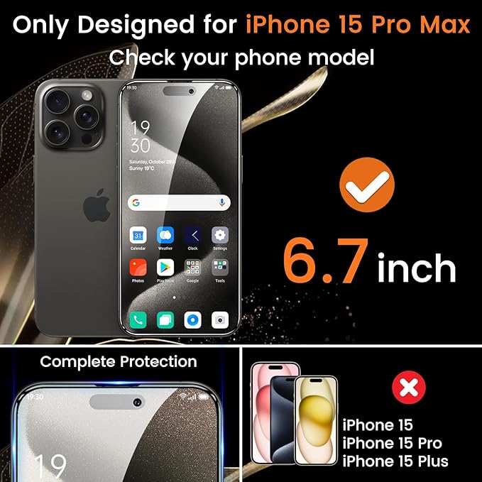 Lesakit 4+4 Pack Privacy Screen Protector for iPhone 15 Pro Max 6.7-Inch with 4 Pack Camera Lens Protector, Anti Spy Tempered Glass Film 9H Hardness Case Friendly