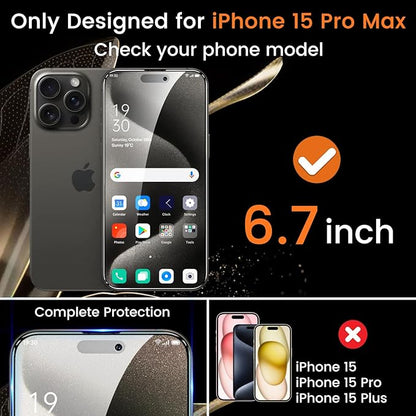 Lesakit 4+4 Pack Privacy Screen Protector for iPhone 15 Pro Max 6.7-Inch with 4 Pack Camera Lens Protector, Anti Spy Tempered Glass Film 9H Hardness Case Friendly
