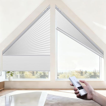 Godark Smart Angled Customized Blackout Honeycomb Blinds Suitable for Trapezoidal/Triangular/Polygonal Windows Motorized Cellular Shades Compatible with Alexa/Google Home/Tuya APP-White