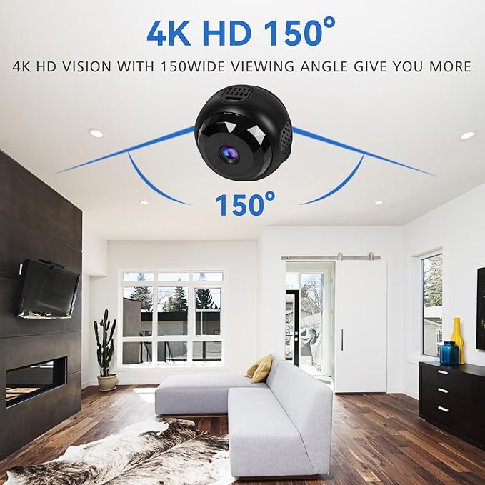 MCJ 4K Mini WiFi Camera - Indoor Security Camera with Video Live Feed, Motion Detection Night Vision, No SD Card Included, Baby/Pet Monitor, 1000mAh Battery (A10) (A10)