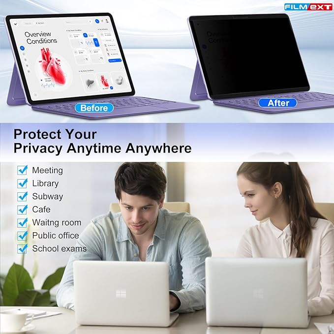 FILMEXT Magnetic Privacy Screen for Surface Pro 12-inch 2025 Model 2109 2110,Removable Anti Spy Security Protector Blue Light Block glare Filter
