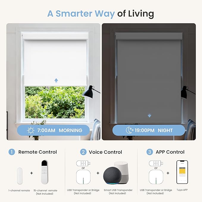 Grandekor No-Drill No Tools Motorized Blinds with Remote | 30x72 White Electric Blackout Smart Roller Shade/APP/Voice Control-for Home Office, Living Room