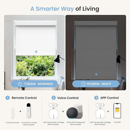 Grandekor No-Drill No Tools Motorized Blinds with Remote | 65x72 White Electric Blackout Smart Roller Shade/APP/Voice Control-for Home Office, Living Room