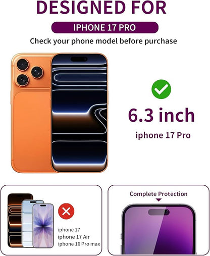 3 Pack Privacy Screen Protector for iPhone 17 Pro Tempered Glass 6.3inch Private Saver Anti-Spy Eye Protection Anti-Scratch Full Coverage