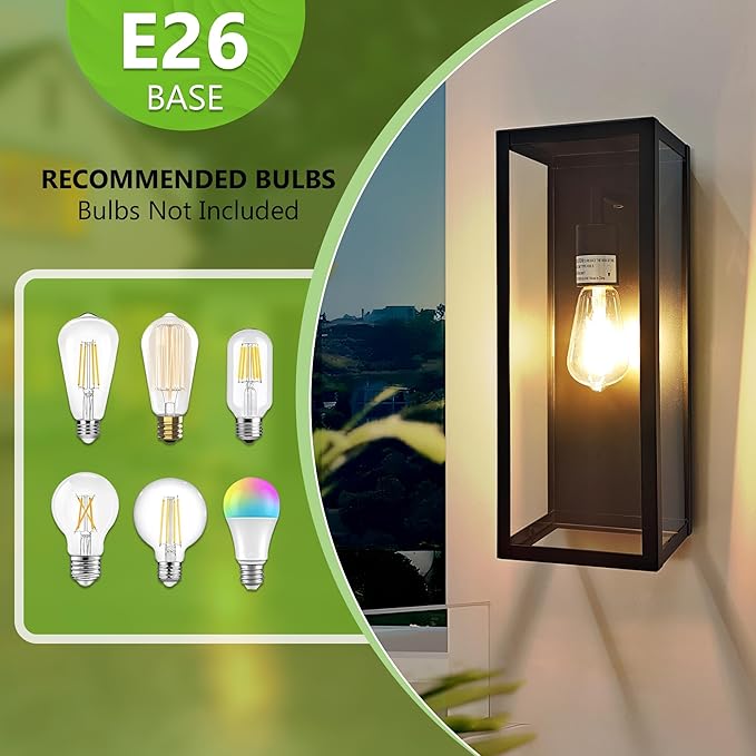 Outdoor Wall Sconce 2 Pack, 15" Outdoor Wall Lights Wall Mount, Matte Black Exterior Lighting Fixtures Anti-Rust Porch Lights with Clear Glass for Front Door, Garage, Entryway