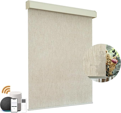 Motorized Light Filtering Roller Shades with Remote Control, Electric Smart Shades Compatible with Alexa and Google, Rechargeable, Customizable Size (Textured Creamy White)