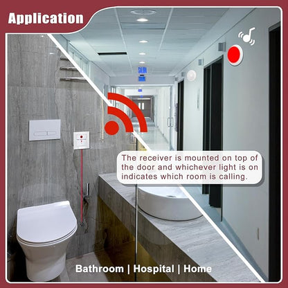 Wireless Emergency Call Button for Elderly, Bathroom Pull Cord Alarm with Strobe Light, 1 Pager Receiver 1 Help Button, Medical Alert System for Seniors, Disabled, Patients, Caregivers